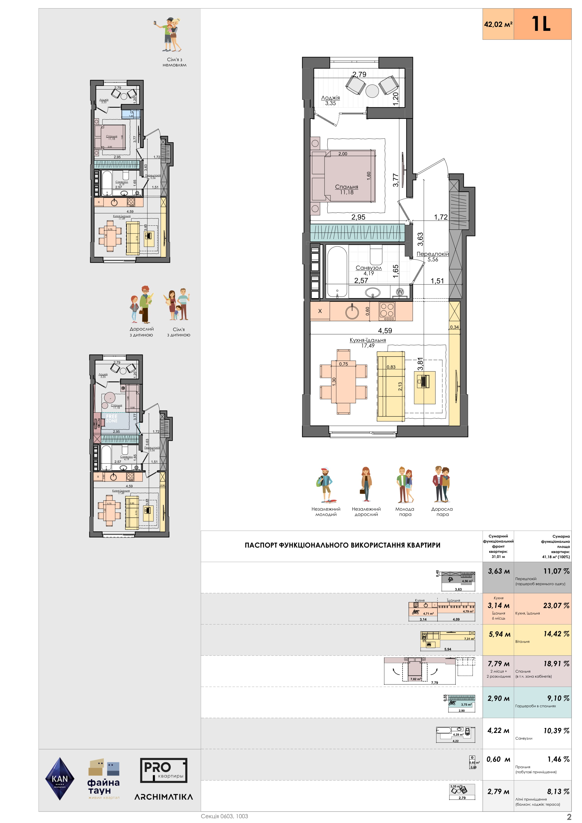 ЖК «Файна Таун» - планировки 1-комнатных квартир