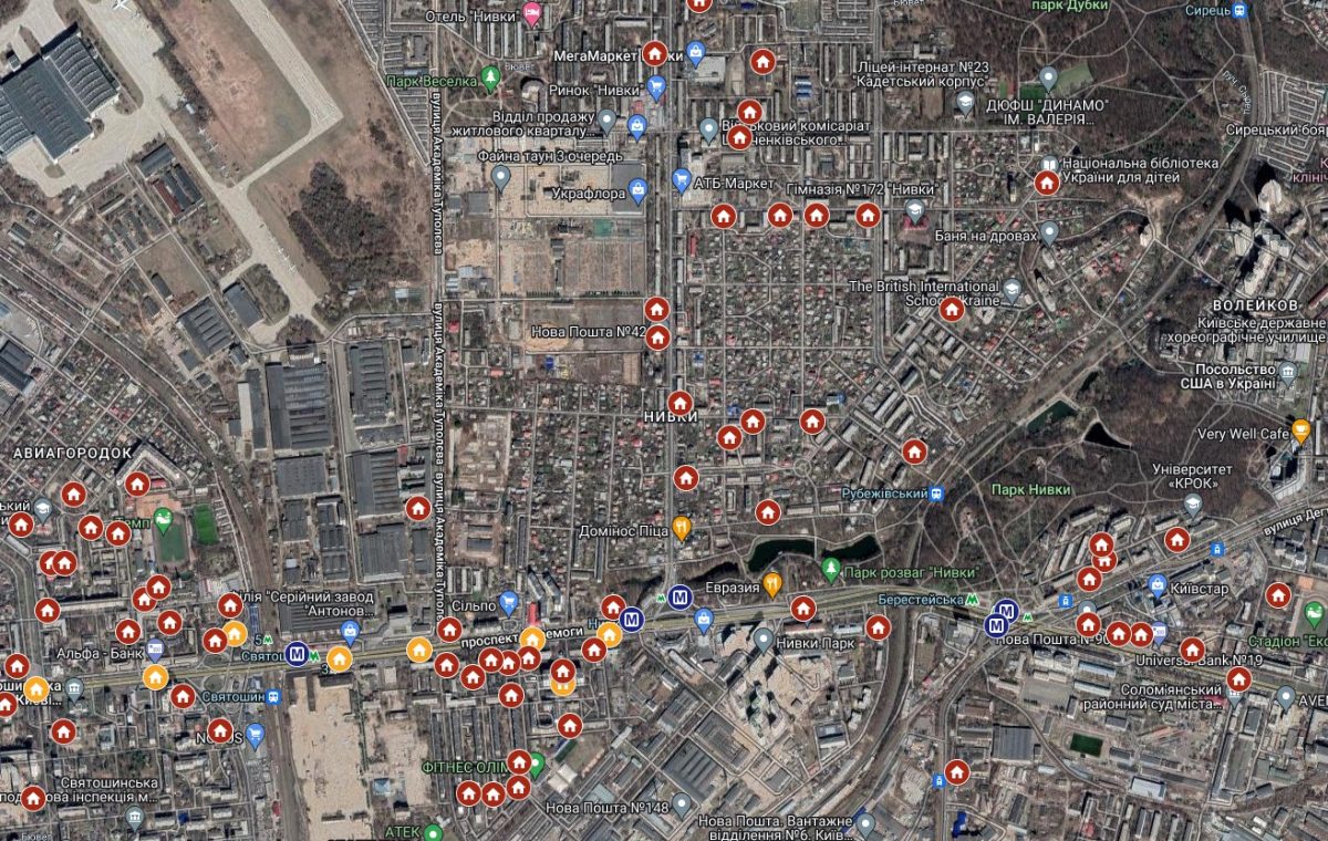 Мапа бомбосховищ Києва